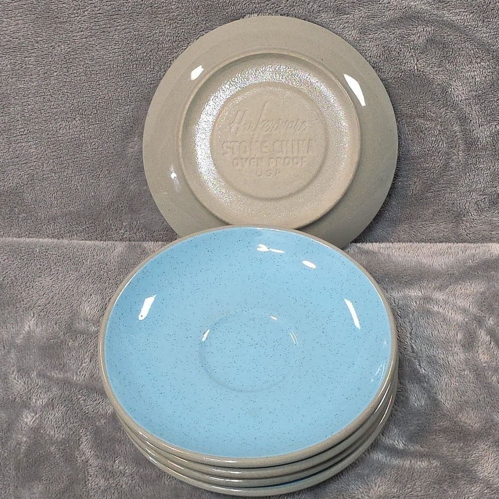 HARKERWARE Blue Mist 6" ‎ Saucer Blue Gray Speckled Vintage Stone China